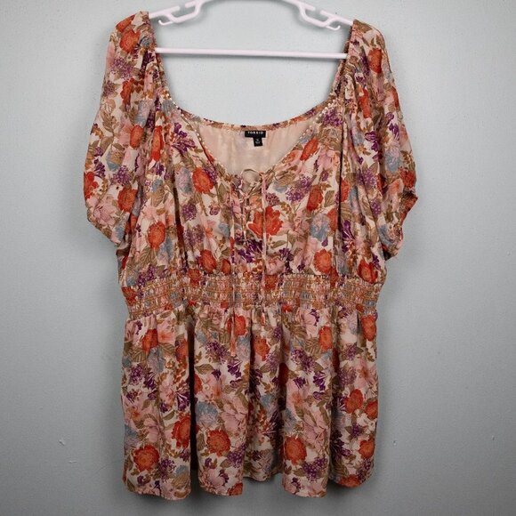 Torrid Georgette eyelet floral print top-5 - Picture 1 of 4